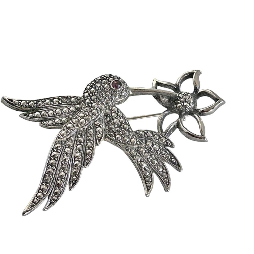 Vintage Avon Hummingbird Faux Marcasite Brooch Signed
